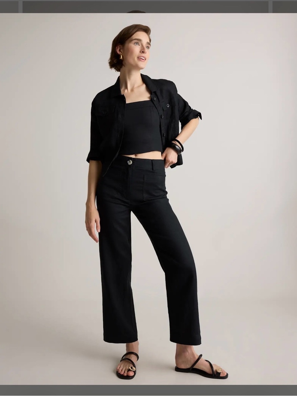 Quince 100% European Linen Patch Pocket Wide Leg Pants Black Size 8